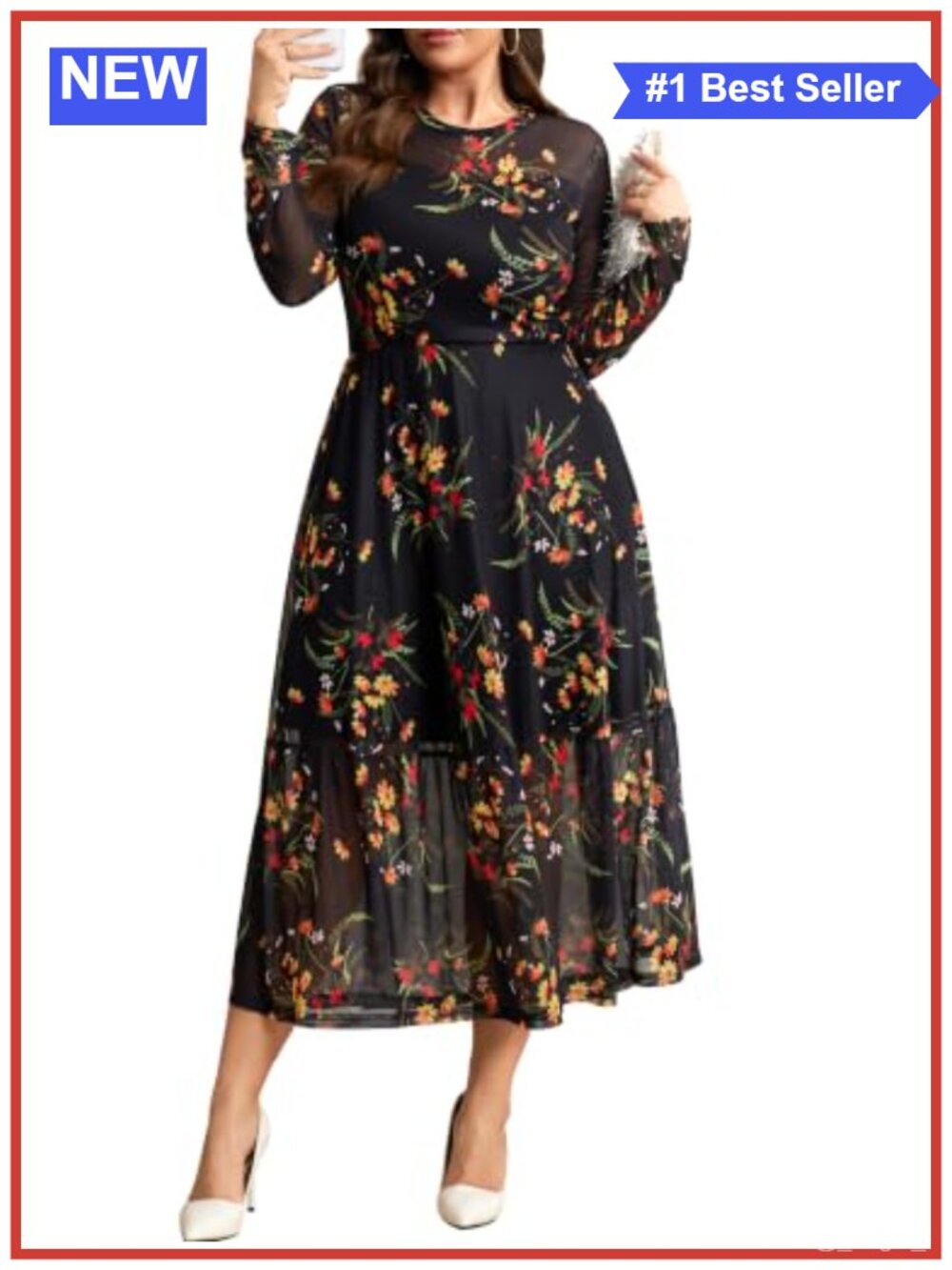 Plus Size Formal Maxi Dress Long Sleeve A-Line Party Wedding Guest